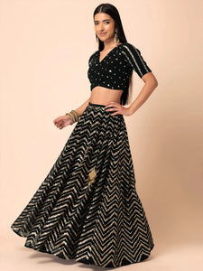 Designer Black Lehenga - Heavy Zari & Sequins Embroidery for Wedding & Festive Wear