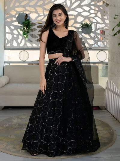 Designer Black Sequin Lehenga Choli - Heavy Festive Wear Set for Women