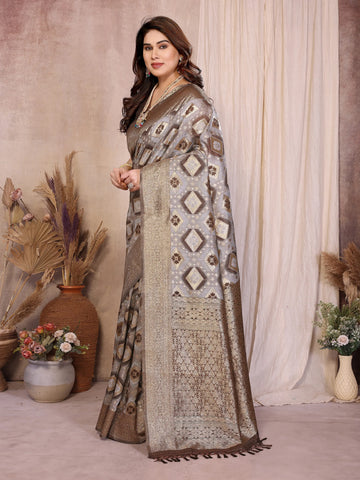 Designer Brown Cotton Spun Saree - Jaquard Zari Weaving for Festive Elegance