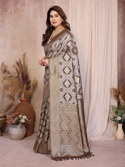 Designer Brown Cotton Spun Saree - Jaquard Zari Weaving for Festive Elegance