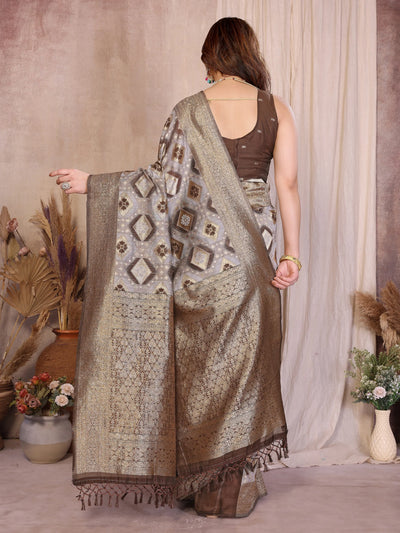 Designer Brown Cotton Spun Saree - Jaquard Zari Weaving for Festive Elegance