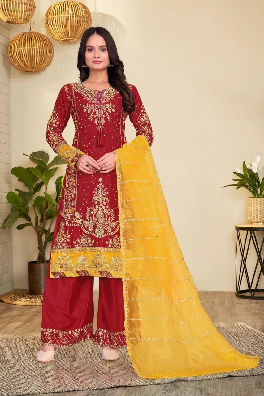 Full length front view of model showcasing complete chinon sharara set