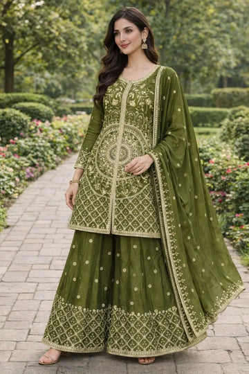 Designer Chinon Sharara Suit - Sequence Work for Festive Women