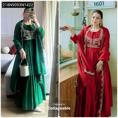 Designer Chinon Silk Anarkali Gown for Women | Party & Festive Wear