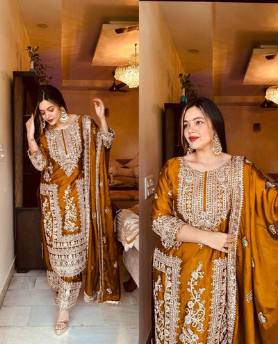 Designer Chinon Silk Embroidered Suit Set for Women | Party Wear