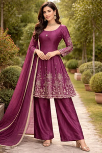 Designer Chinon Silk Plazzo Set - Heavy Embroidery for Party Wear