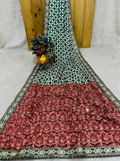 Designer Chinon Silk Saree - Exclusive Mirror Work Party Wear