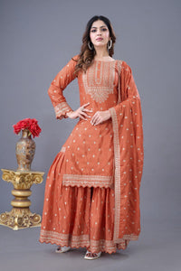 Designer Chinon Silk Sharara Suit Set for Women | Party & Festive