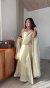 Designer Cosmos Gold Gown with Dupatta - Embroidered Party Wear for Women | M-XXL