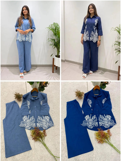 Designer Cotton Denim Co-ord Set - Embroidered Festive Wear for Women