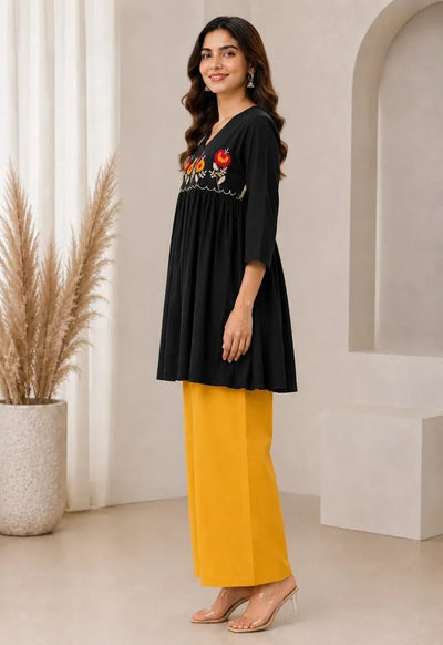 Designer Cotton Kurti Set - Elegant Embroidered 2 Piece Tunic & Palazzo for Women