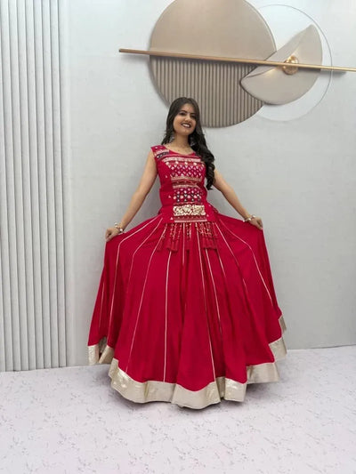 Designer Cotton Lehenga Choli - Festive Mirror Work Outfit for Women