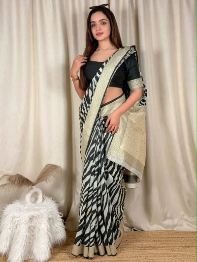 Designer Cotton Saree - Turkish Motif Zebra Theme for Wedding Collection