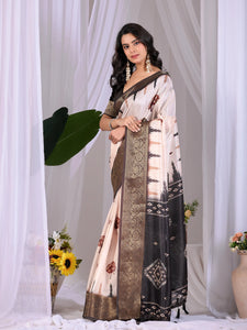 Designer Cream Lichi Silk Saree - Soft Printed Wear for Women