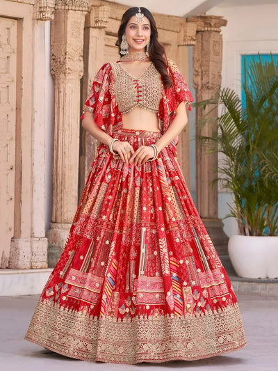 Designer Crimson Red Bridal Lehenga Choli - Heavy Zari Work Wedding Wear
