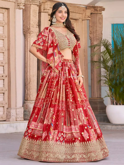Designer Crimson Red Bridal Lehenga Choli - Heavy Zari Work Wedding Wear