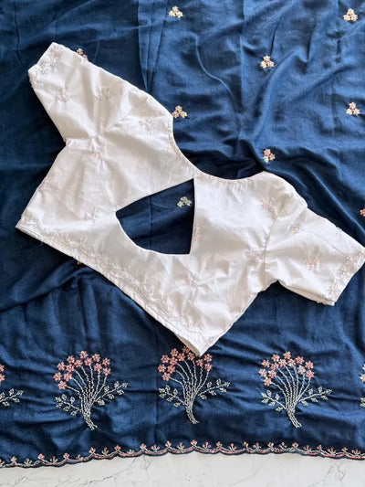 Designer Crunchy Texture Saree - Intricate Handwork & Scalloped Border for Women