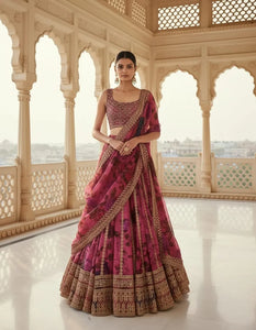 Designer Dark Pink Organza Lehenga - Heavy Work for Weddings