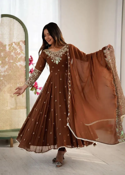 Designer Embroidered Anarkali Gown - Festive Wear with Dupatta | Sizes M-XXL