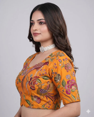 Designer Embroidered Readymade Saree Blouse - Padded Sweetheart Neck Festive Wear for Women