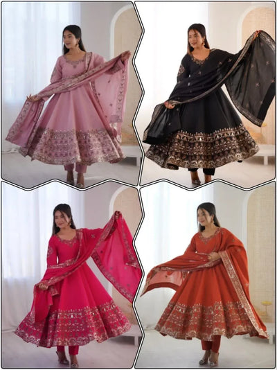 Designer Embroidered Sequence Anarkali Suit - Elegant Party Wear Gown for Women