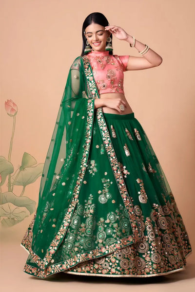 Designer Emerald Green Lehenga Choli - Heavy Zari Work Festive Wear for Women