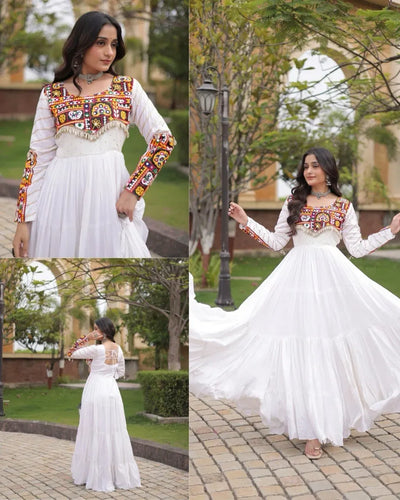 Designer Ethnic Gown - Heavy Mirror Work Festive Wear for Women