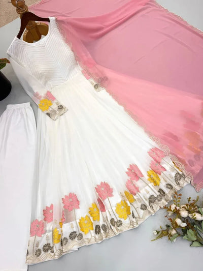 Designer Ethnic Gown Set - Heavy Faux Georgette with Embroidery for Wedding Season