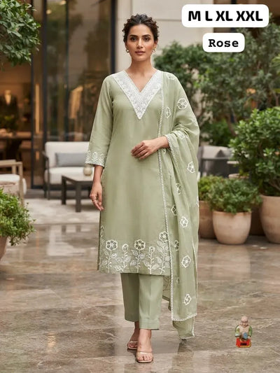 Designer Ethnic Suit Set - Elegant Embroidered Roman Silk for Festive Wear