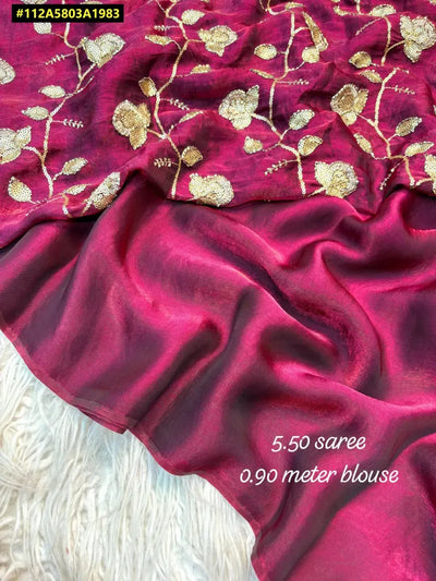 Designer Fancy Fabric Saree - Two-Tone Heavy Beads Blouse for Parties