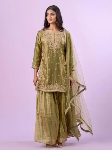 Designer Fandy Silk Palazzo Set - Heavy Embroidery for Festive & Party Wear