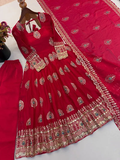 Designer Fendy Silk Gown - Heavy Sequence Embroidery Party Wear Set