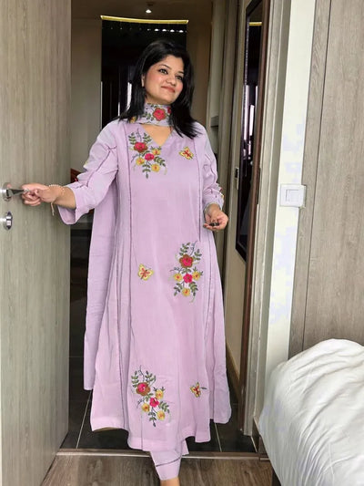 Designer Festive Chinon Kurti Set - Heavy Embroidery with Dupatta