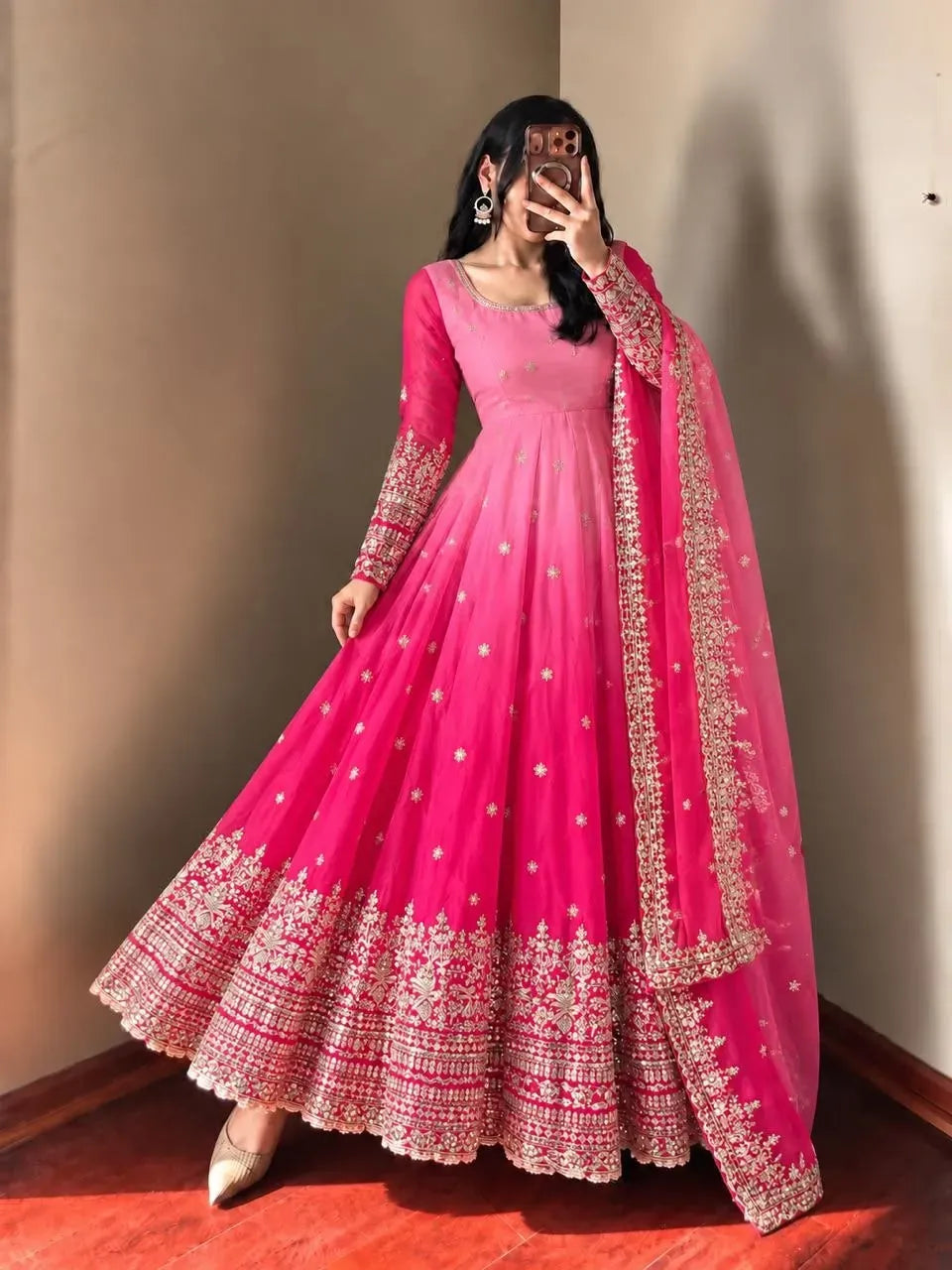 Designer Festive Georgette Gown - Heavy Sequence Embroidery Work for Women in Pink