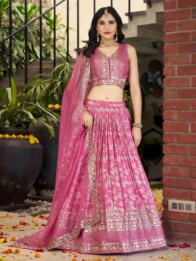 Designer Fuchsia Pink Lehenga Choli - Festive Silk Wedding Collection for Women