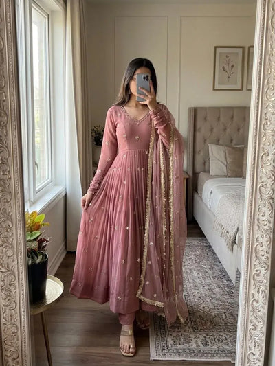 Designer Georgette Gown - Heavy Embroidery Party Wear Set for Women