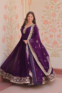 Designer Georgette Gown with Dupatta - Zari & Sequins Work for Party Wear