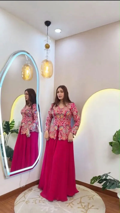 Designer Georgette Sequence Embroidery Top & Palazzo Set