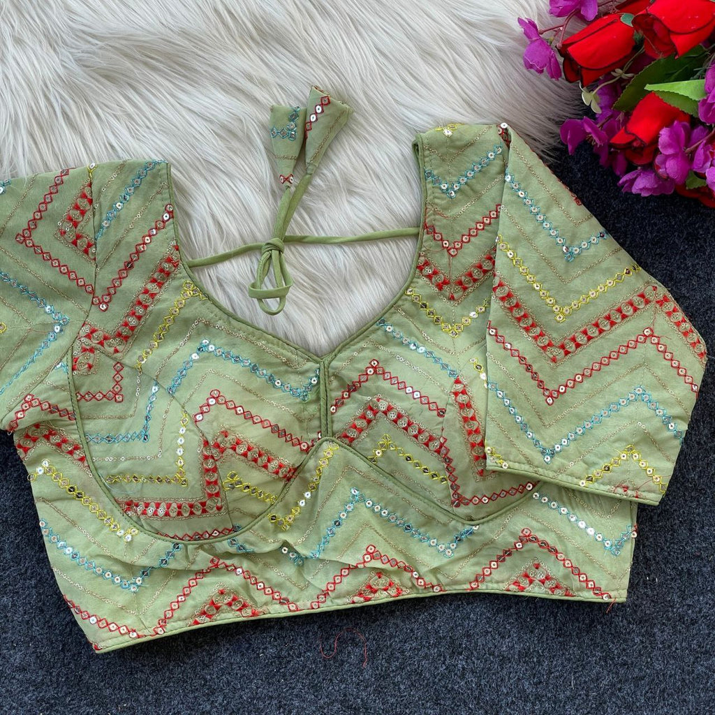 TRENDBUY Mint Green Georgette Viscose Blouse with Chevron Sequin Embroidery