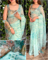 Designer Glass Tissue Saree - Hand Applique Work for Women