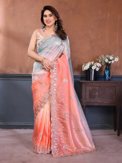 Designer Gold Crush Saree - Elegant Embroidery Work for Festive Wear