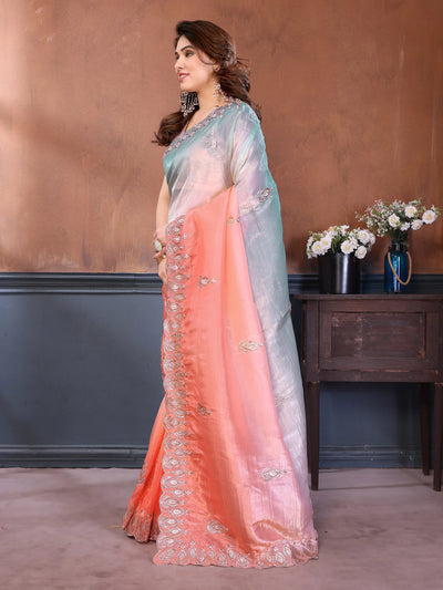 Designer Gold Crush Saree - Elegant Embroidery Work for Festive Wear