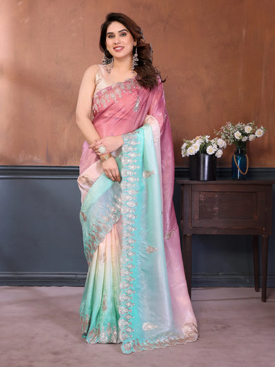 Designer Gold Crush Saree - Fancy Embroidery Work for Wedding & Party