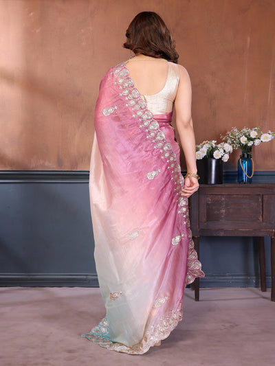Designer Gold Crush Saree - Fancy Embroidery Work for Wedding & Party