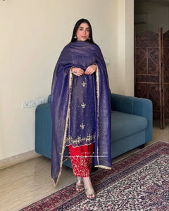 Exclusive Gold Crushe Silk Embroidered Kurta Set with Devsena Silk Plazzo for Festive Celebrations