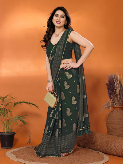 Designer Green Georgette Saree - Fancy Foil & Lace Work for Festive Occasions