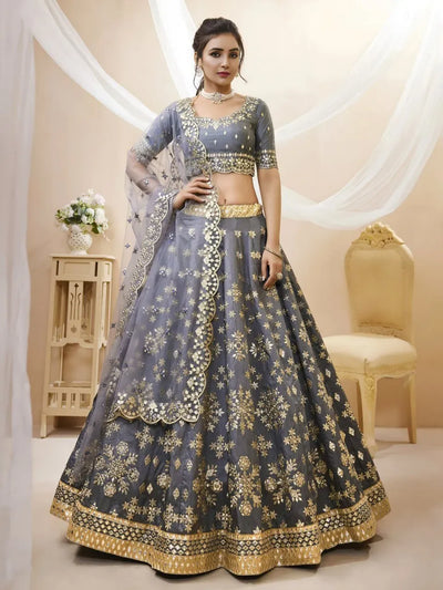 Designer Grey Mirror Work Lehenga - Heavy Embroidery Festive Collection for Women
