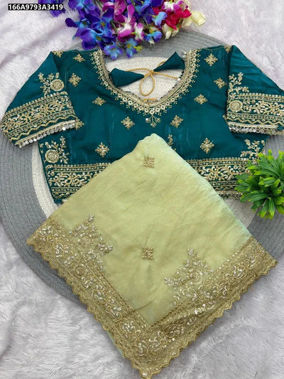 Designer Heavy Embroidery Satin Saree - Sequins & Zari for Party Wear