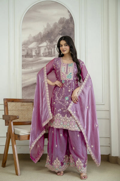 Designer Heavy Fendy Silk Kurti Palazzo Set - Festive Wear for Women