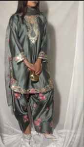 Designer Heavy Japan Satin Farshi Salwar Suit - Elegant Embroidery for Women's Party Wear